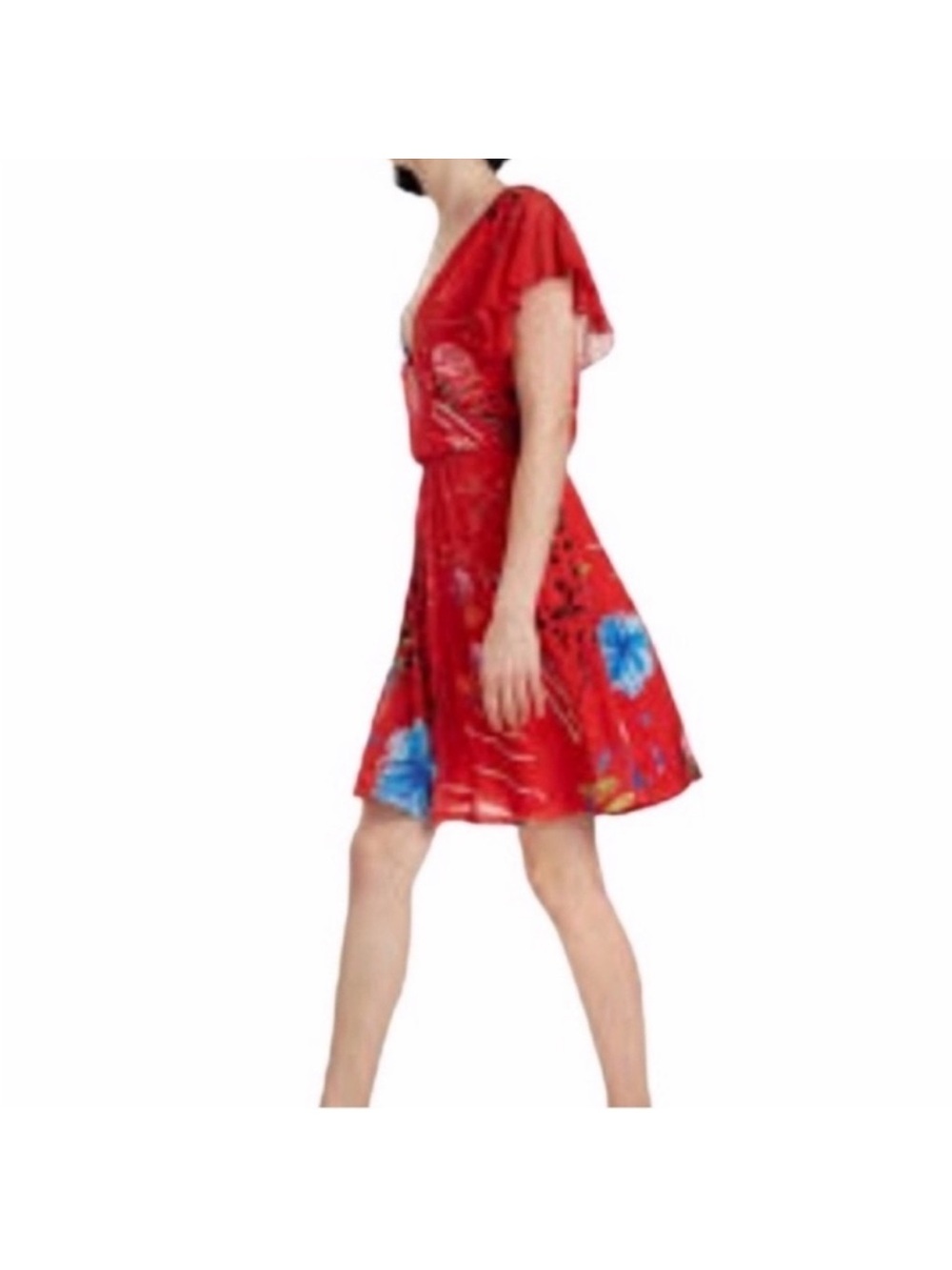 Desigual Miranda NWT bohemian feminine faux wrap red floral sexy dress medium - Picture 5 of 16